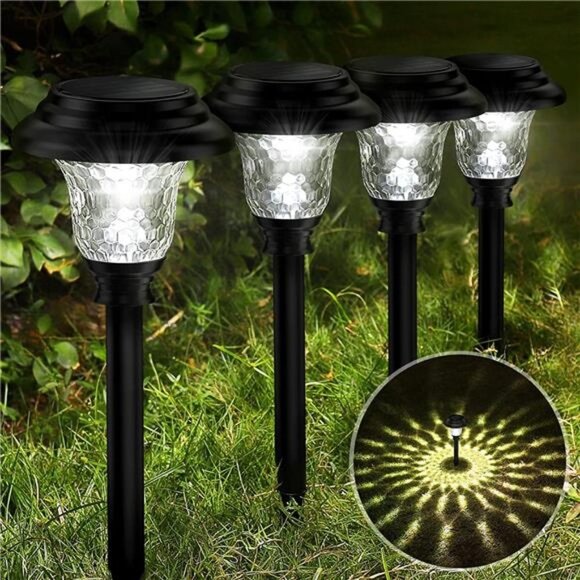 Glass Solar Lights Outdoor, 8 Pack Super Bright Solar Pathway Lights, Up to 12 H
